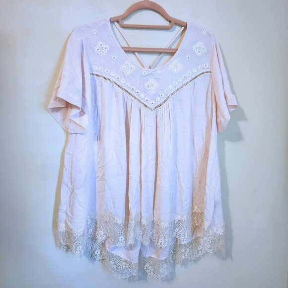 POL Cream/Soft Pink NWT Blouse with Lace Trim | Boho & Fairycore | Size S - Picture 6 of 9